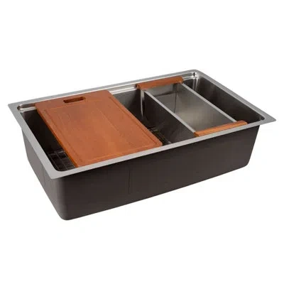 Miseno Mia 32" Stainless Steel Workstation Sink, Includes Rolling Mat, Sink Grid, Colander, Cutting Board, 