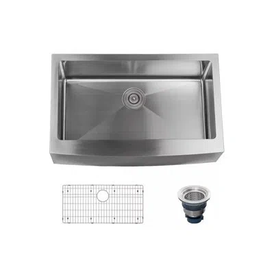 Miseno Stainless Steel 33" L X 21" W Farmhouse Kitchen Sink With Apron Front In Satin Stainless Steel