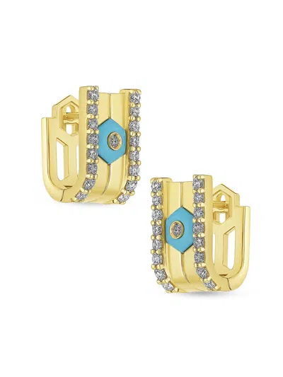 Miseno Women's Baia 18k Yellow Gold, 0.72 Tcw Diamond & Turquoise Hoop Earrings