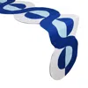 Misette Bauhaus Embroidered Linen Table Runner In Blue