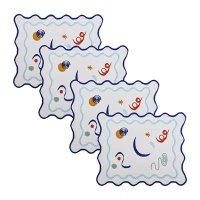 MISETTE CELESTIAL EMBROIDERED LINEN PLACEMATS, SET OF 4