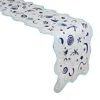 Misette Celestial Linen Embroidered Runner In Blue In Blue