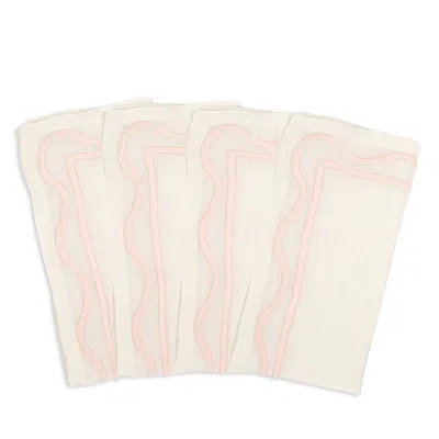 Misette Colorblock Embroidered Linen Napkins, Set Of 4 In Pink