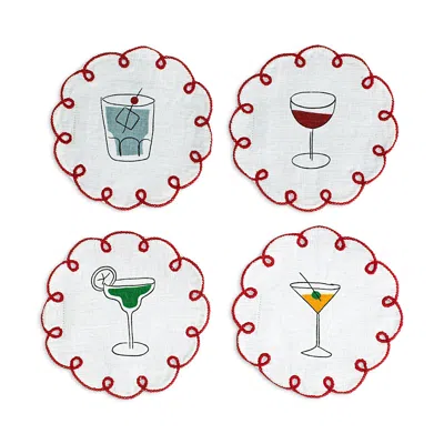 MISETTE EMBROIDERED LINEN COASTERS, SET OF 4
