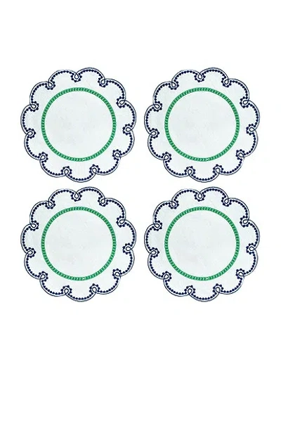 Misette Embroidered Linen Placemats Set Of 4 In Blue & Green
