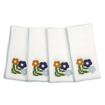 MISETTE FLORAL EMBROIDERED LINEN NAPKINS, SET OF 4