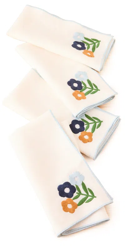 Misette Floral Embroidered Linen Napkins Set Of 4 Floral/dark Blue