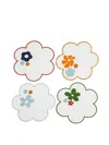 Misette Flower-shaped Embroidered Linen Coasters (set Of Four) In Multi