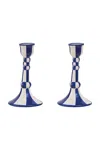 Misette Hand Painted Ceramic Candleholder In Blue