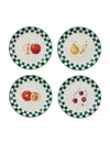 Misette Set-of-four Still Life Hand-painted Dinner Plates In Green