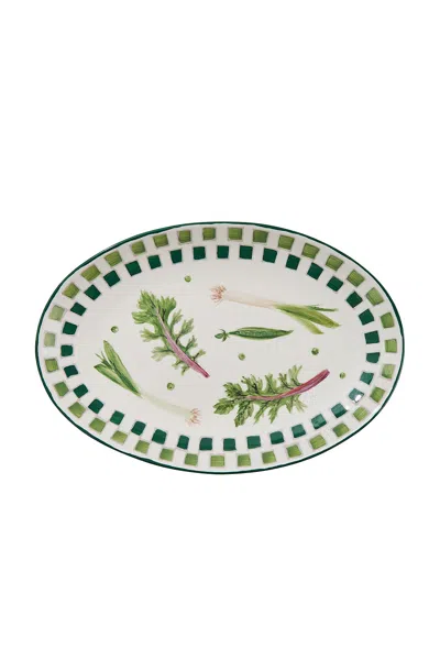 Misette Hand-painted Serving Platter In Green