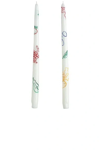 Misette Hand Painted Taper Candles Set Of 2 In Fruits & Veggies