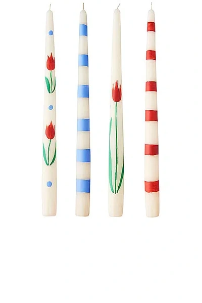 Misette Hand Painted Taper Candles Set Of 4 In Multi