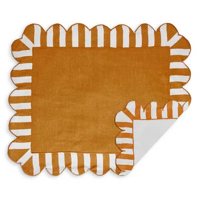 MISETTE JARDIN EMBROIDERED LINEN SCALLOPED STRIPE DOUBLE-SIDED PLACEMATS, SET OF 4