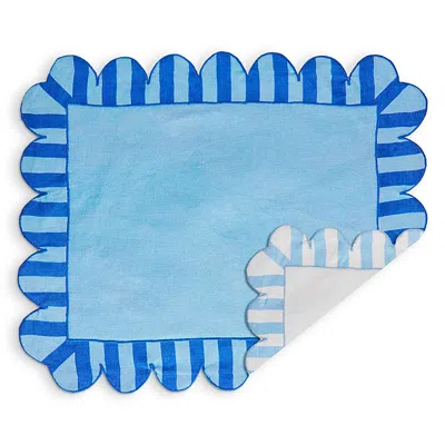 MISETTE JARDIN EMBROIDERED LINEN SCALLOPED STRIPE DOUBLE-SIDED PLACEMATS, SET OF 4