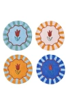Misette Embroidered Linen Coasters Set Of 4 In Multi