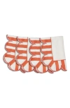 Misette Jardin 4-piece Embroidered Linen Scalloped Stripe Napkin Set In Red