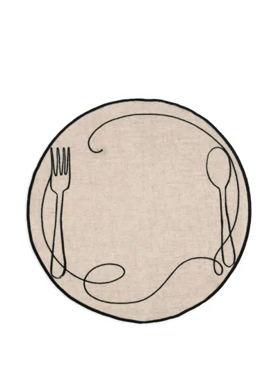 Misette Line Drawing Linen Placemats (set Of Four) In Neutral