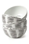 Misette Set-of-four Line Drawing Porcelain Cereal Bowls In White