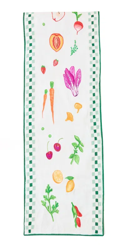 Misette Linen Embroidered Runner Green