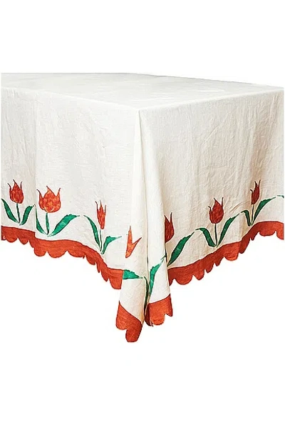Misette Linen Embroidered Tablecloth In White