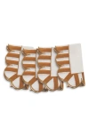 Misette Jardin 4-piece Embroidered Linen Scalloped Stripe Napkin Set In Natural Base Amber