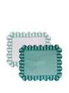Misette Scalloped Stripe Linen Napkins (set Of Four) In Green