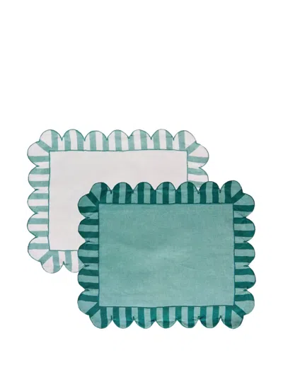 Misette Scalloped Stripe Linen Napkins (set Of Four) In Green