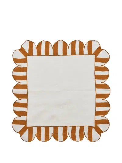 Misette Scalloped Stripe Linen Napkins (set Of Four) In Orange
