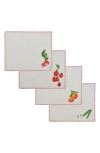 Misette Still Life Set-of-four Embroidered Linen Rectangular Placemats In Red