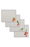 Misette Still Life Set-of-four Embroidered Linen Rectangular Placemats In Blue