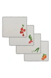 Misette Set Of 4 Assorted Embroidered Placemats In Green