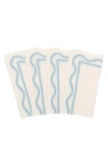 Misette Scalloped Embroidery Linen Napkins Set Of 4 In Color Block Blue