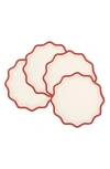Misette Set Of 4 Embroidered Linen Placemats In Color Block - Rust/pink