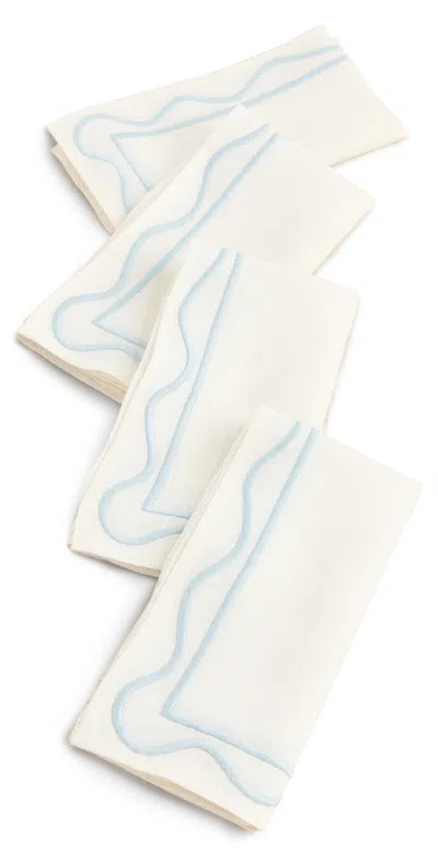 Misette Set Of 4 Linen Embroidered Napkins Blue