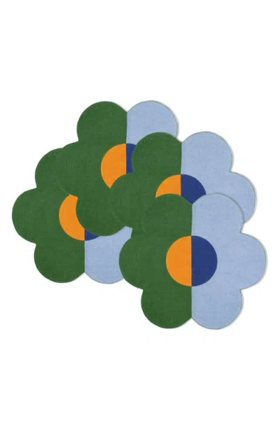 Misette Set Of 4 Patchwork Linen Placemats In Floral Group - Green/blue