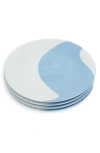 Misette Set-of-four Colorblock Porcelain Dinner Plates In Color Block - Blue/ White