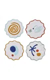 Misette Set-of-four Embroidered Linen Coasters