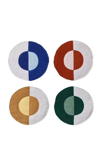 MISETTE SET-OF-FOUR EMBROIDERED LINEN COASTERS