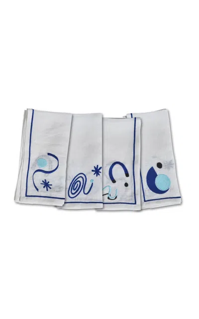 Misette Set-of-four Embroidered Linen Napkins