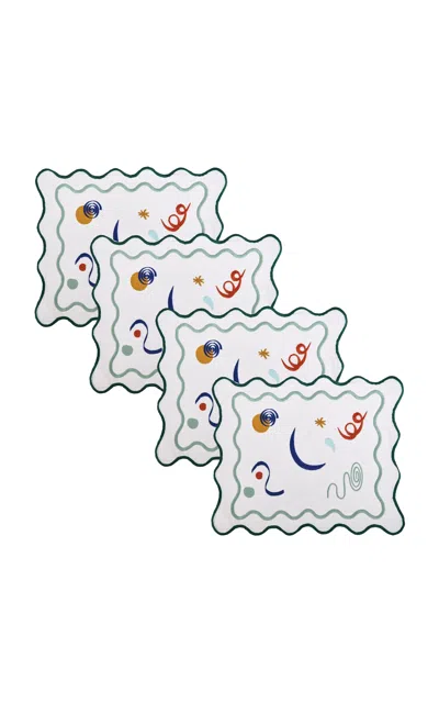Misette Set-of-four Embroidered Linen Placemats