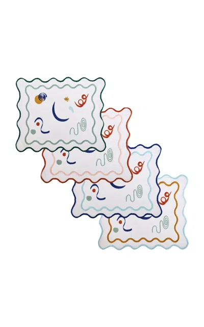 Misette Set-of-four Embroidered Linen Placemats