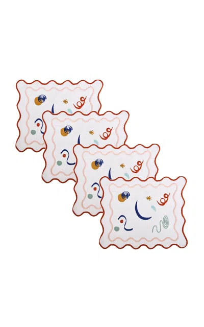 Misette Set-of-four Embroidered Linen Placemats