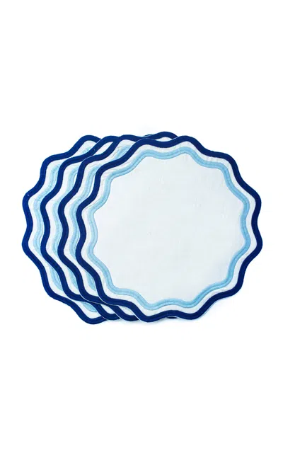 Misette Set-of-four Embroidered Linen Placemats In Blue