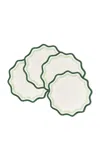 Misette Set-of-four Embroidered Linen Placemats In Color Block - Dark Green/sage