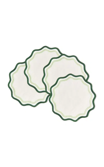 Misette Set-of-four Embroidered Linen Placemats In Green