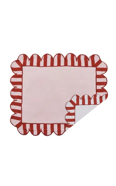 Misette Set-of-four Jardin Embroidered Linen Placemats In Red