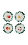 Misette Set-of-four Still Life Hand-painted Dinner Plates In Green