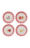 Misette Set-of-four Still Life Hand-painted Dinner Plates In Red
