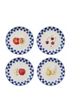 Misette Set-of-four Still Life Hand-painted Salad Plates In Blue